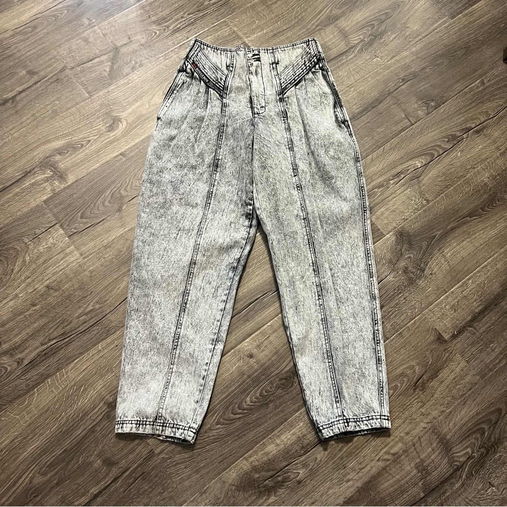 Vintage 80s Bugle Boy Black Acid Wash Jeans “Forward Track” Size 28W 31L